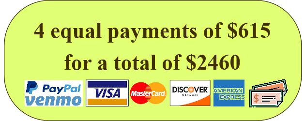 Click here to pay your first tuition payment and then agree to three additional payments of $615 to your card every 30 days for the next four months. The total will be $2460, which includes $110 or 4.7% interest for interest over these four payments. Payments that are missed will be reattempted 3 days and then again 5 days after the initial missed payment. If the payment is not paid within 7 days of the first day of the month, RMETI reserves the right to revoke your enrollment with no refund of previous payments. 
